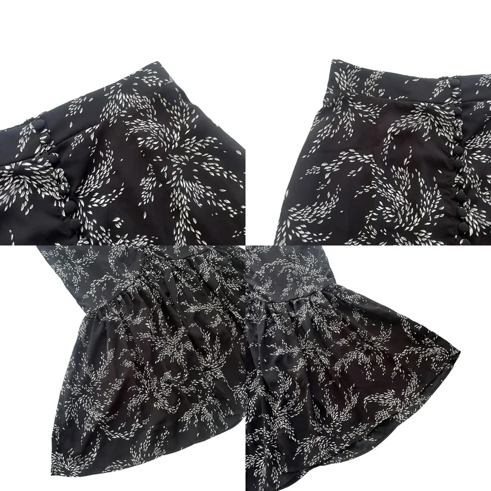Entro Women’s Sz Small Black White Floral Print Button Front Fishtail Midi Skirt